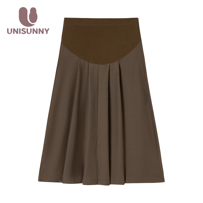 unisunny装冬款小个子孕妈时尚托腹裙子孕中晚期不显怀半身裙 咖色 M