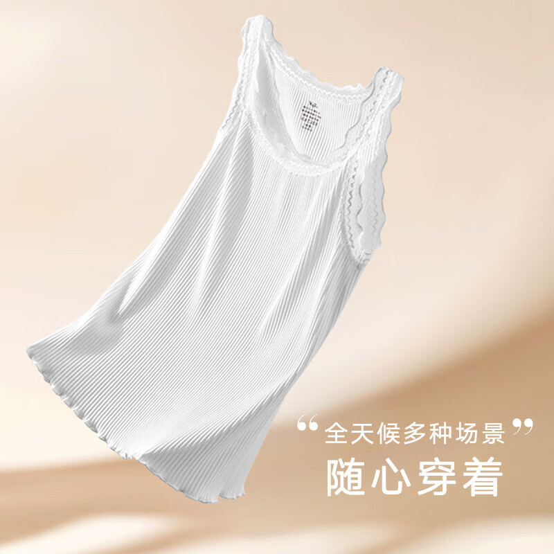 曼妮芬（Maniform）【可外穿】舒适打底背心性感蕾丝小衫女士百搭圆领罗纹背心 020黑色 165/90