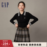 Gap 盖璞 女装冬季2023LOGO学院风POLO领针织衫836344宽松休闲毛衣 黑色 165/84A(M)亚洲尺码