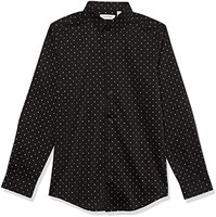Calvin Klein 男童长袖图案正装衬衫，袖口有纽扣的款式，黑色金属圆点，16