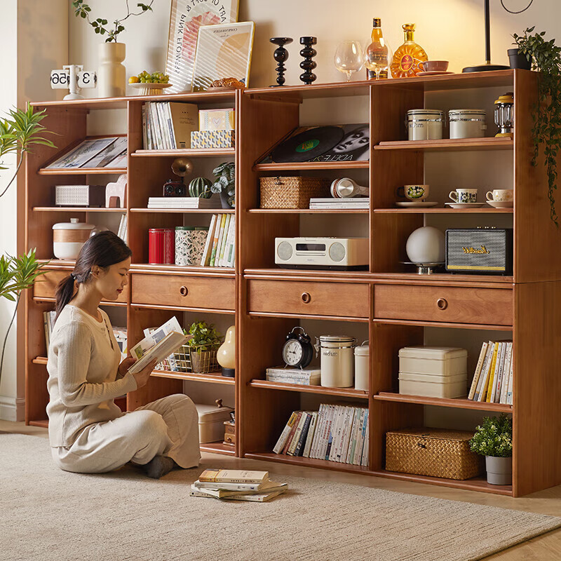 家逸实木书柜自由组合柜收纳柜置物柜展示餐边柜落地书架客厅格子柜 组合柜单组*一物多用*