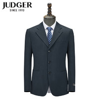庄吉（Judger）男士正装条纹羊毛西装舒适宽松商务休闲毛料单西服外套 藏青色 165/92A偏壮版型