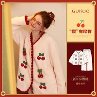 GUKOO 果壳 睡衣女冬加绒加厚珊瑚绒保暖女士睡衣家居套装