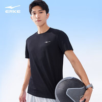 ERKE 鴻星爾克 速干短袖男t恤男士季運動跑步吸濕上衣 正黑 L 正黑-冰立方科技