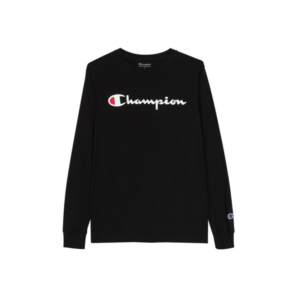 Champion 草写logo纯色男士圆领长袖T恤 GT78H-Y06794-003 L 黑色