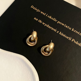 KOSE 高丝 S925银针法式复古哑光金属质感耳环女欧美范双环缠绕个性耳饰耳钉