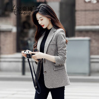 宏资琦小西装外套女冬韩版女装休闲气质短款女士格子小西服女 咖啡色 XL（108—115斤）