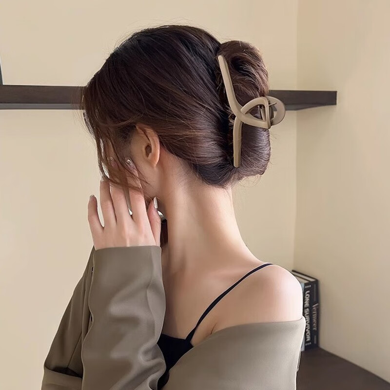 玖维娅 发夹女抓夹后脑勺鲨鱼夹高级感简约盘发大号发卡夹子头饰 JYFJ089咖色交叉