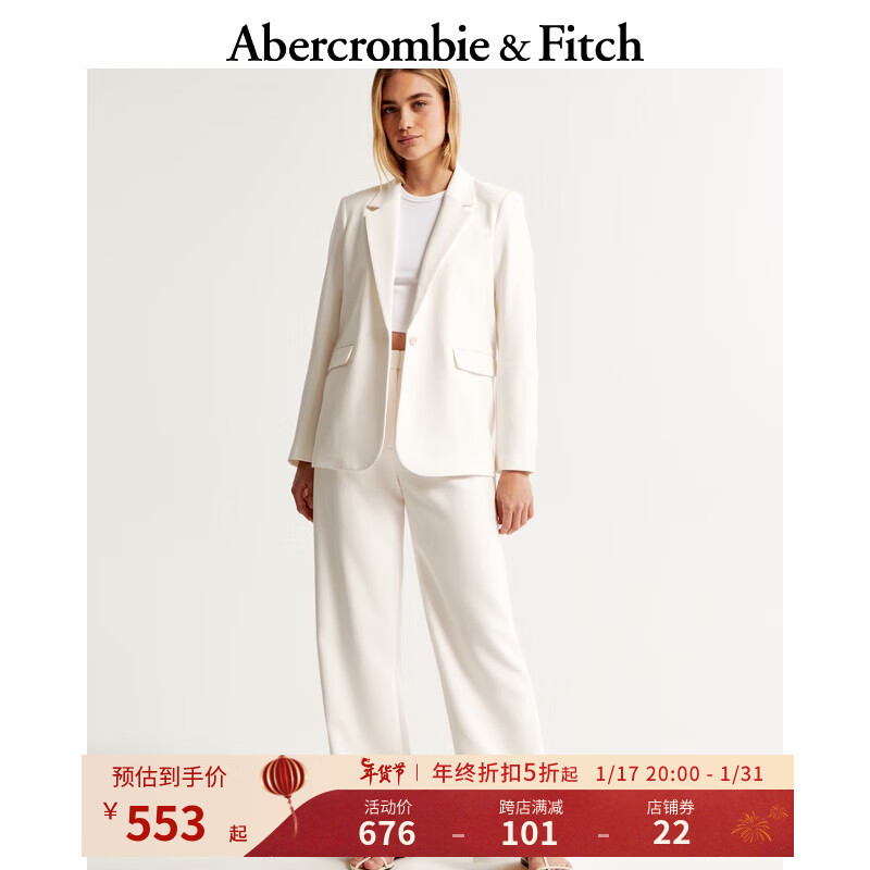 Abercrombie & Fitch 女装 美式通勤百搭时尚设计感斯隆风精裁阔腿休闲裤 355647-1 奶油色 24S (150/60A)