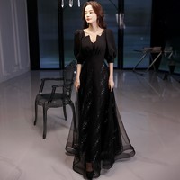 塞德勒黑色晚礼服裙女2023设计感轻奢小众高端年会宴会气质长款 黑色 L