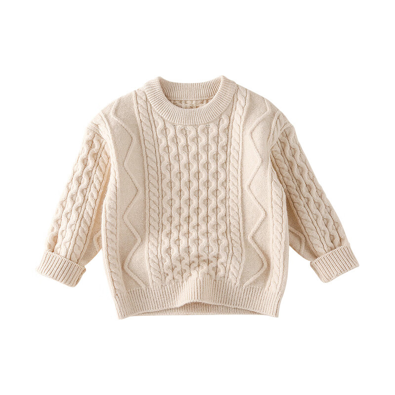 棉花堂棉花堂童装儿童圆领毛衣2023秋季新款小童保暖针织衫宝宝厚款上衣 焦糖色 140cm
