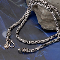 海盗船拧麻绳项链中性925银复古做旧粗项链摇滚风银饰
