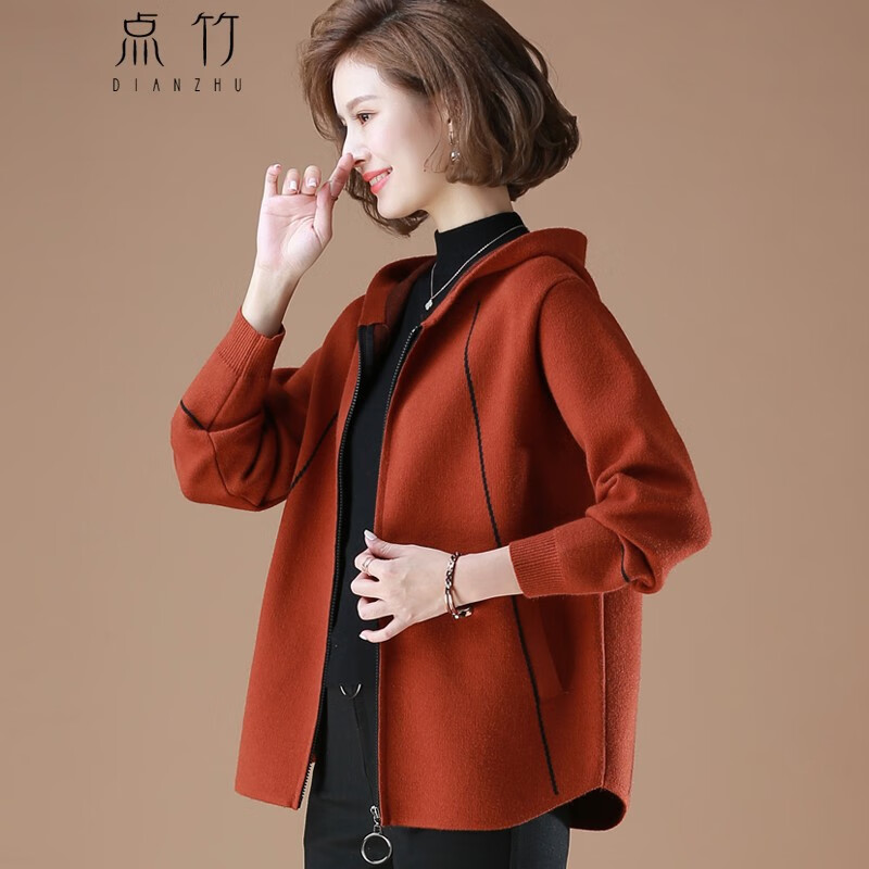 点竹装秋装外套大码春秋50岁上衣中老年女装秋冬洋气针织开衫 焦糖色上衣 2XL（125-135斤）