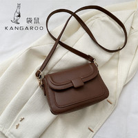 KANGAROO 袋鼠 洋气包包女包2023新款潮简约百搭单肩包时尚质感斜挎小方包 棕色
