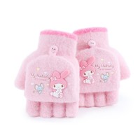 Hello Kitty 库洛米儿童手套冬保暖宝宝女童毛线半指翻盖手指套
