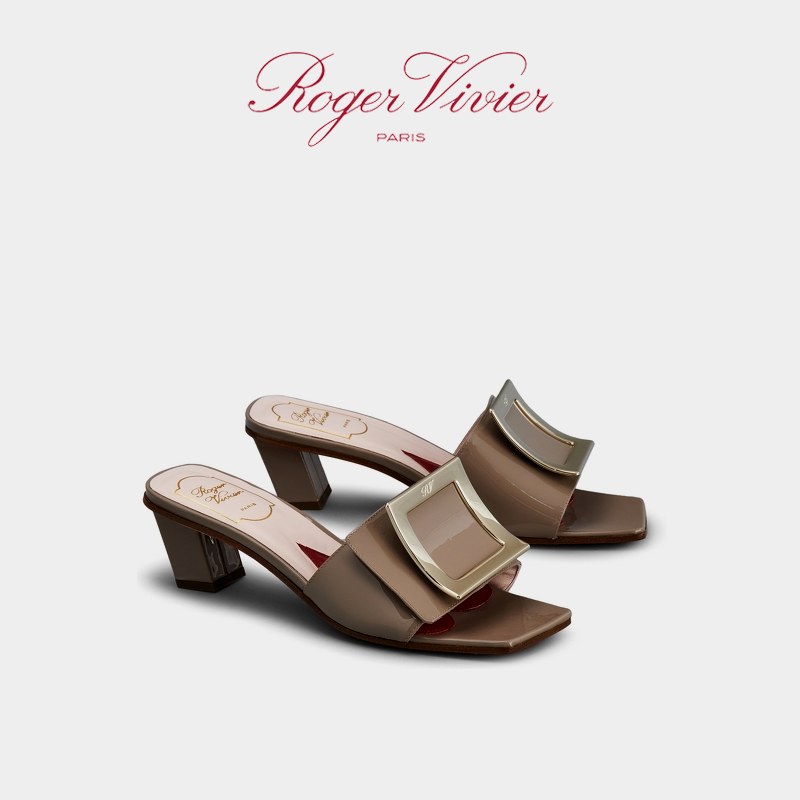 Roger Vivier/RV女鞋Biki Love扣漆皮粗跟穆勒鞋单鞋