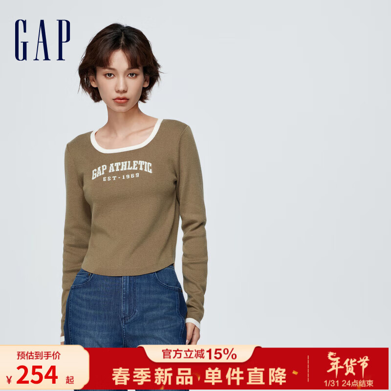 Gap 盖璞 女装春季2024天鹅颈针织衫891639上衣 棕色 175/92A(XL)亚洲尺码