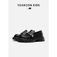 YEARCON 意尔康 女童皮鞋2024春季儿童公主鞋英伦风软底单鞋粗跟乐福鞋黑色26 26内长17.1/适合脚长16.1