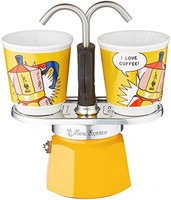 Bialetti 比乐蒂 Mini Express Lichtenstein 浓缩咖啡蒸馏机 煮咖啡壶套装 2杯 含2 个咖啡杯