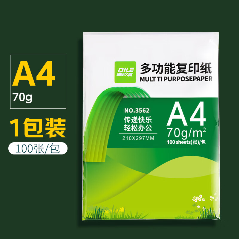 DILE 递乐 A4打印纸复印纸A4纸白纸办公用纸双面70g-100张-单包装