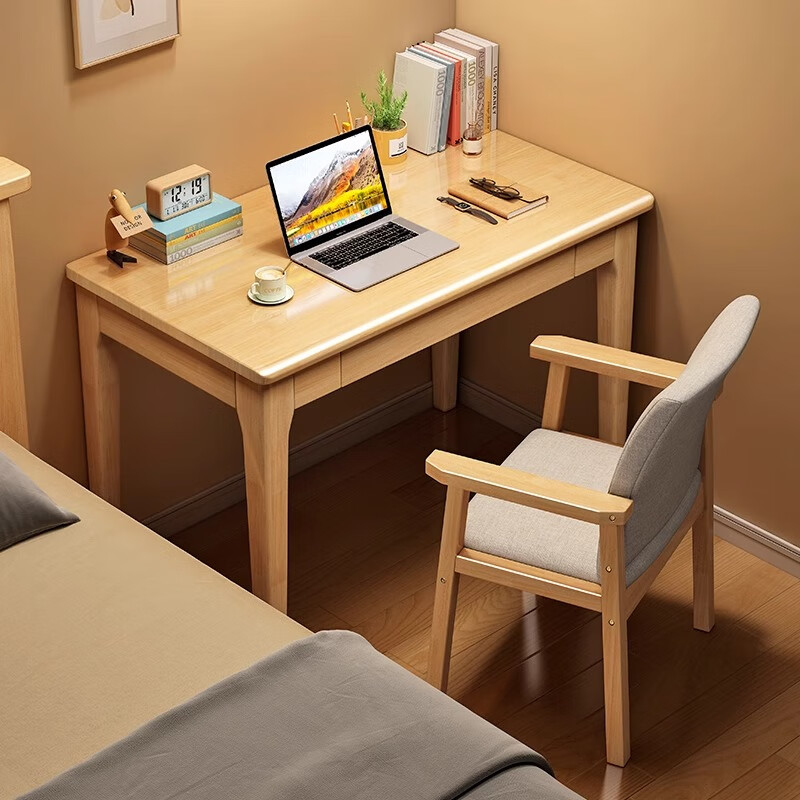自然元素 实木书桌中式家用学习桌书房简易办公桌卧室高中小写字桌 原木色-单桌【80*55*75CM】