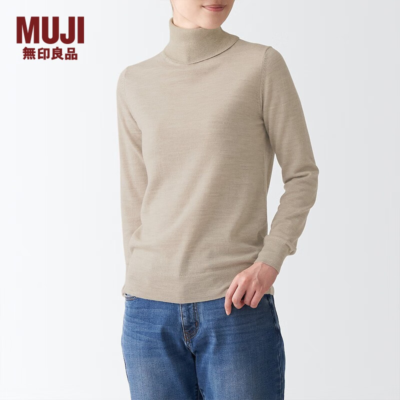 MUJI 無印良品 无印良品 MUJI 女式 天竺 可水洗高领毛衣 BAG05A1A 长袖针织衫 燕麦色 M