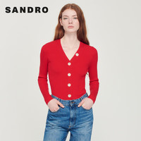 Sandro 女装修身红色针织开衫SFPCA00118 30/红色 1
