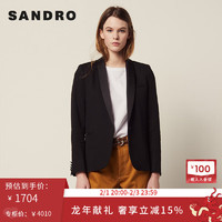 Sandro 女装黑色时髦法式优雅青果领一粒扣通勤西装外套SFPVE00258 黑色 34