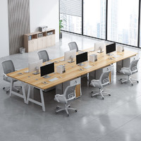 悦美妙实木办公桌工作台现代简约电脑桌书桌单人工位双人职员台式桌子 六人位+办公椅