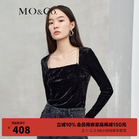 MO&Co.秋季光泽丝绒感银链装饰方领长袖上衣MBB3TOP003 黑色 M/165