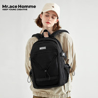 Mr.ace Homme 自制双肩包女时尚学生书包户外旅行大容量电脑背包男 黑