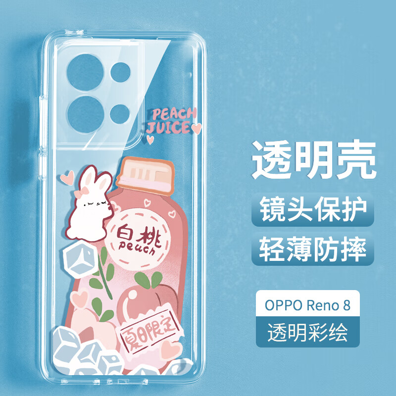 壳姐姐 适用OPPO Reno8手机壳保护套Reno8手机套彩绘卡通可爱风镜头全包简约亲肤透明软壳 Reno8【夏日】镜头全包