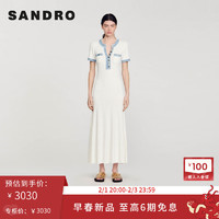 SANDRO2024早春新款女装法式针织喇叭形裙摆长款连衣裙SFPRO03397 10/白色 40