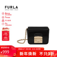 FURLA 芙拉 METROPOLIS系列女士牛皮单肩斜挎包 链条包 黑色