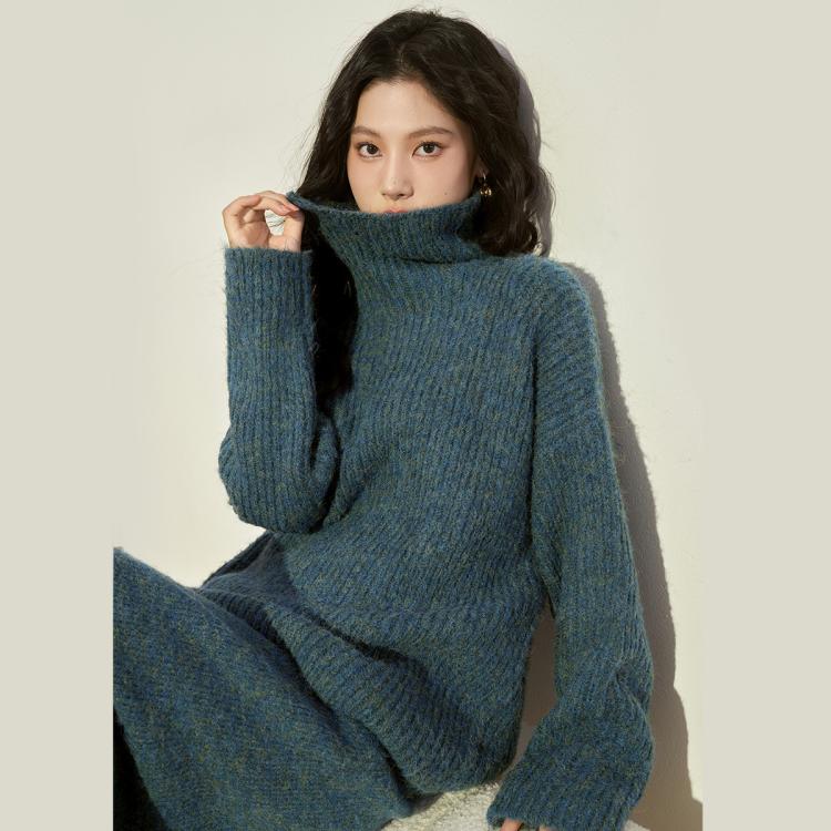 WESTLINK 西遇 慵懒风针织毛衣女小众设计秋冬高级感宽松落肩高领保暖毛衣针织衫