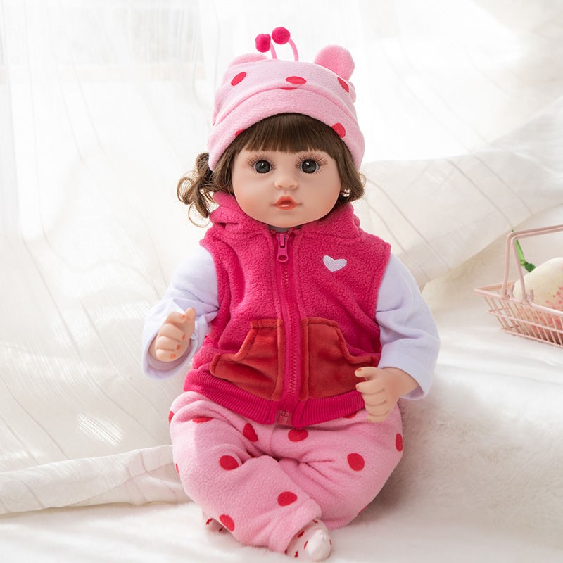 仿真婴儿洋娃娃会说话唱歌的智能软胶陪睡眠公仔玩偶大号感应可爱布娃娃儿童女孩公主玩具 277马甲款玫红 礼盒+小鹿+对话+学舌充电版+换装衣服