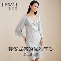 JINSANTA 金三塔 睡衣女真丝扭结蕾丝袖口优雅泡泡袖可外穿睡裙家居服YSFEA301