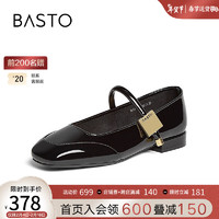 BASTO 百思图 2024春季商场法式低跟红色玛丽珍鞋浅口女单鞋M3173AQ4 黑色 36