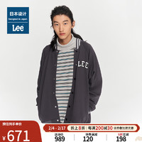 Lee日本设计舒适版型刺绣logo男棒球外套学院风休闲潮 深灰色 L