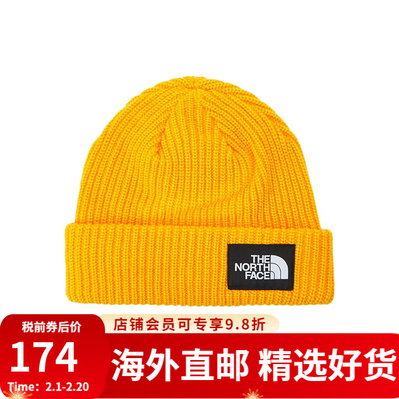 the North Face TNF北面美版LOGO男女保暖毛线帽SALTY BEANIE 56P-金色 One size
