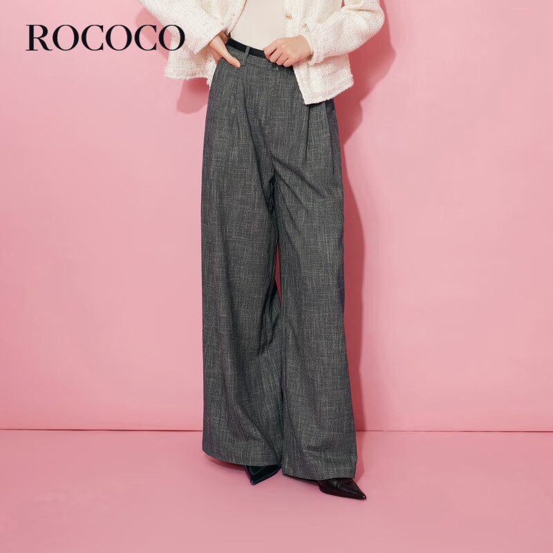 洛可可（ROCOCO）深灰色宽松休闲裤子女装2023高腰直筒冬季百搭 深灰 M
