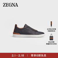 杰尼亚 Zegna）黑色鹿皮TripleStitch奢华休闲鞋
