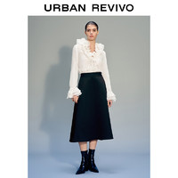 URBAN REVIVO UR2024春季女装时尚垂感宽松显瘦半裙UWG540007 正黑 XXS