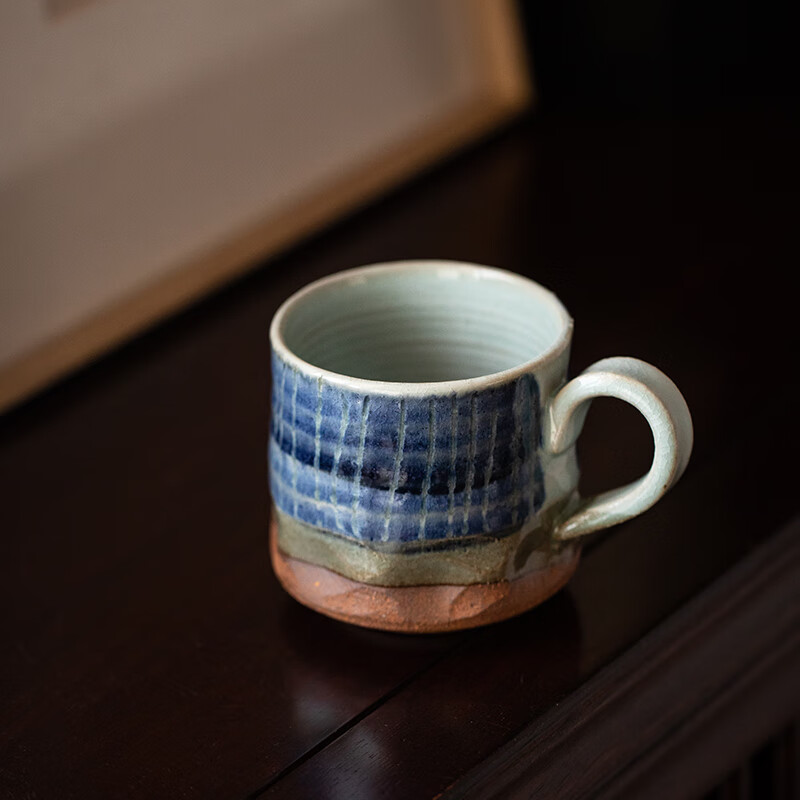 同合日本黑釉咖啡杯粗陶马克杯日式复古侘寂风办公室咖啡杯款 彫细十草咖啡杯 1个 210ml