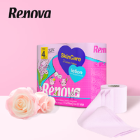 Renova 玫瑰香味卷紙櫻花粉色衛生紙家用廁所手紙 4卷裝