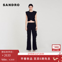 SANDRO2024早春女装法式黑色高腰盘扣开叉微喇长裤SFPPA01355 黑色 34