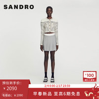 SANDRO2024早春女装圆领撞色条纹短款毛针织衫上衣SFPCA00925 B264/白色 2