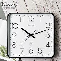 天王星（Telesonic）方形挂钟客厅钟表简约家用自动对时电波钟万年历温度时钟表挂墙 黑色（直径33厘米） 13英寸