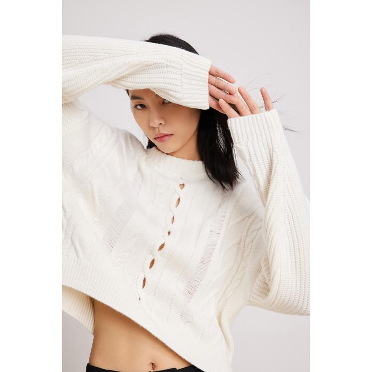 LILY丽丽 毛衣女保暖德绒复古麻花圆领百搭宽松毛衣