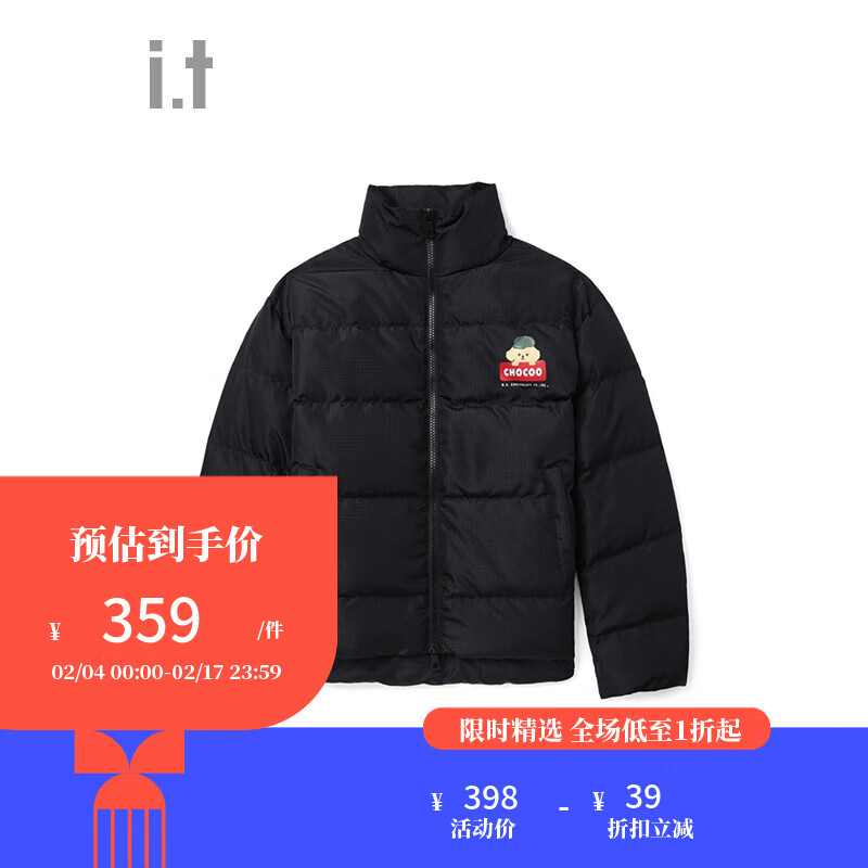 :CHOCOOLATE it 款格纹拉链羽绒服面包服LDNU01L BKX/黑色 L